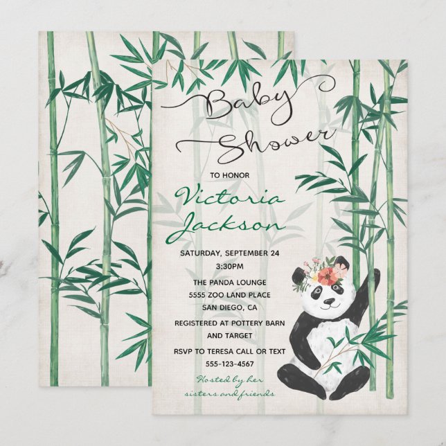 Panda Bear Bamboo Baby Shower Invitation (Front/Back)