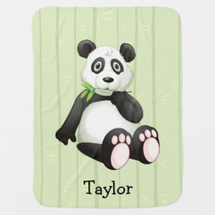 Panda Bear Bamboo Bkgr Black & White Monogram Receiving Blanket