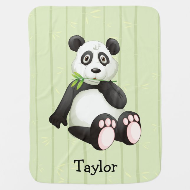 Panda Bear Bamboo Bkgr Black & White Monogram Receiving Blanket (Front)
