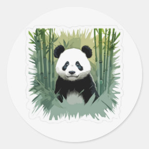 Panda Bear Bamboo in Forest Classic Round Sticker
