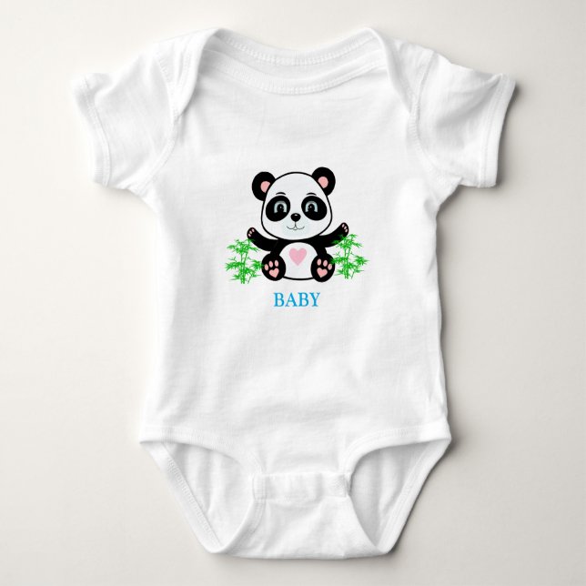 Panda Bear & Bamboo Plants Baby Bodysuit (Front)
