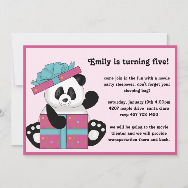 Panda Bear Birthday Invitation (Front)