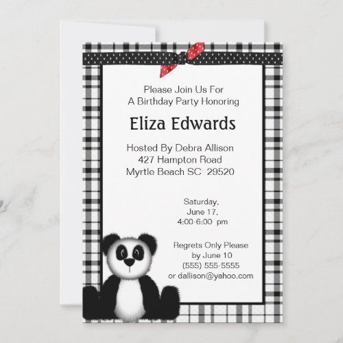 Panda Bear  Birthday Invitation