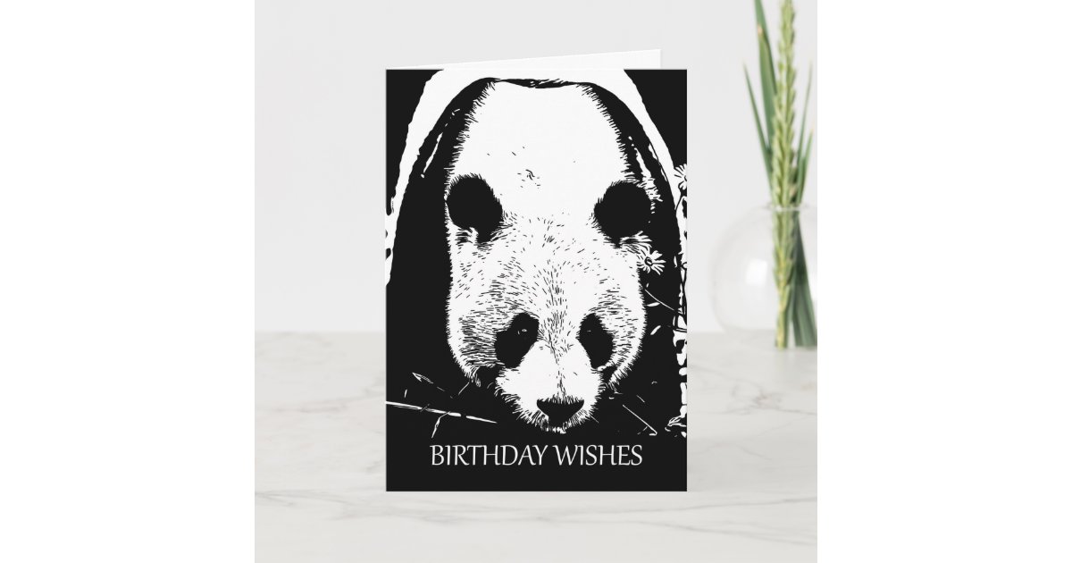 Panda Bear Birthday Wishes In Black And White Card Zazzle Com
