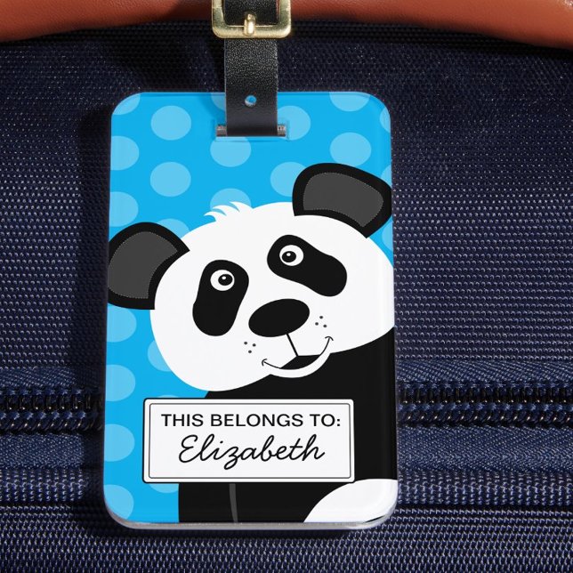 Panda Bear Blue Kids Cute Animal  Luggage Tag (Creator Uploaded)