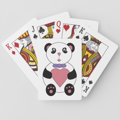 Panda Bear Bowtie Pink Heart Cute Playing Cards