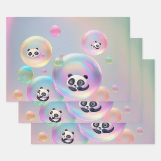 Panda Bear Bubbles Wrapping Paper Sheets