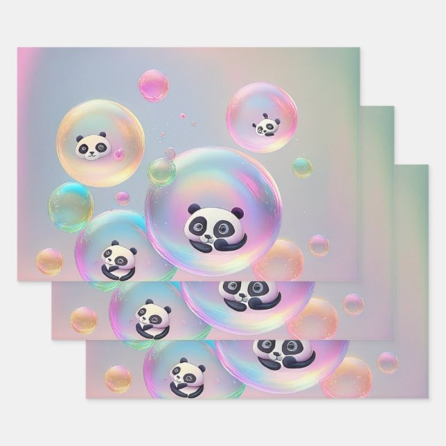Panda Bear Bubbles Wrapping Paper Sheets (Set)