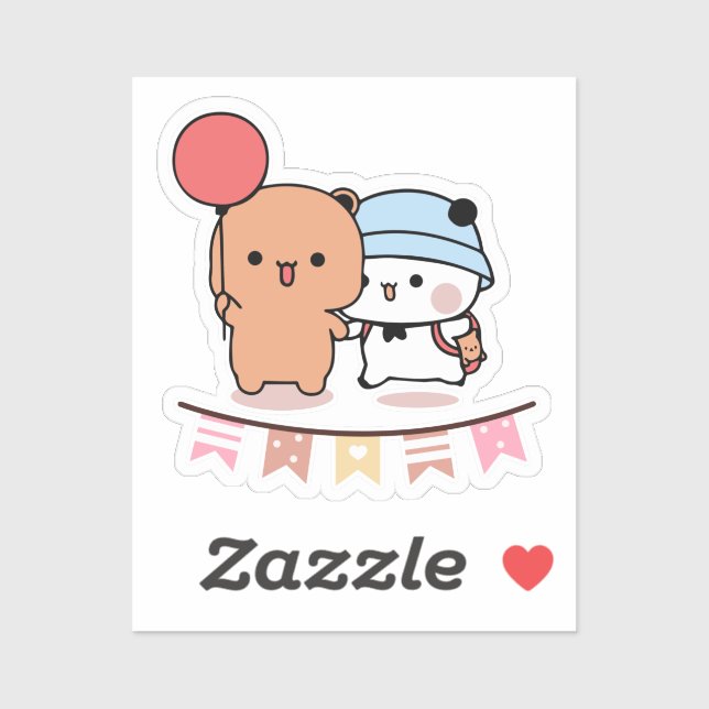 PANDA BEAR, bubu and dudu hugs love balloon KAWAII Sticker (Sheet)