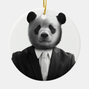 Panda Bear Business Suit Ceramic Ornament