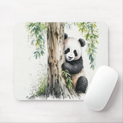Panda Bear By Tree Mouse Pad