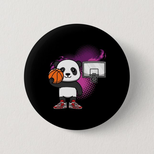 Panda Bear Bysketbyll Player Animal Lover Hoops Dr Button (Front)