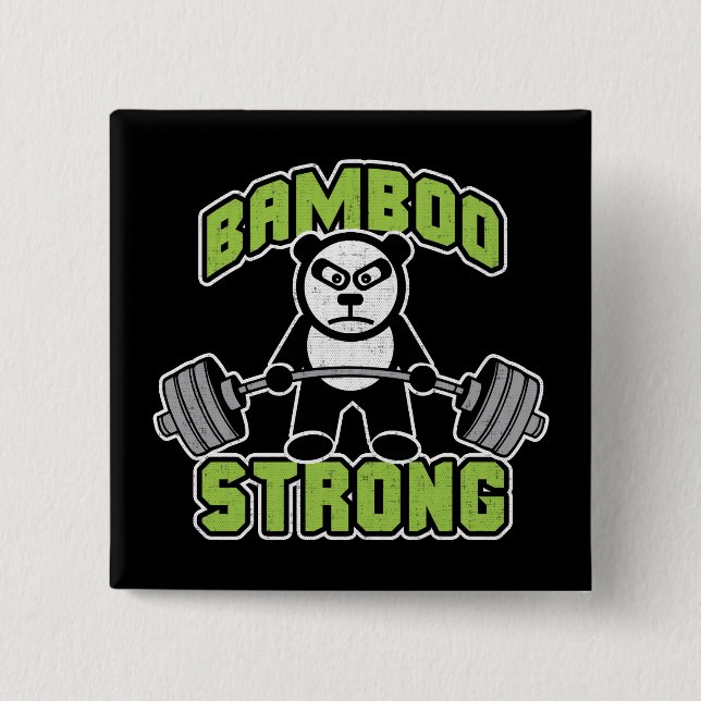 Panda Bear Cartoon - Bamboo Strong - Deadlift Button (Front)