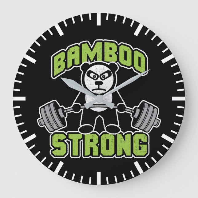 Panda Bear Cartoon - Bamboo Strong - Deadlift Large Clock (Front)