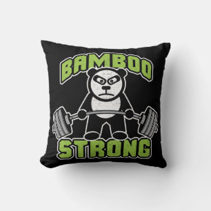 Panda Bear Cartoon - Bamboo Strong - Deadlift Throw Pillow