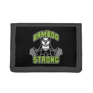 Panda Bear Cartoon - Bamboo Strong - Deadlift Tri-fold Wallet