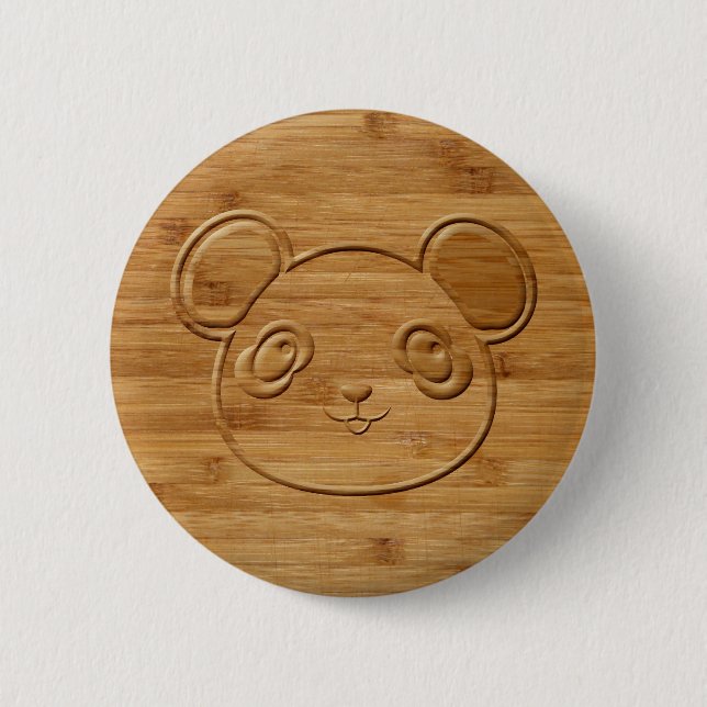 Panda Bear Carved Bamboo Print Button (Front)
