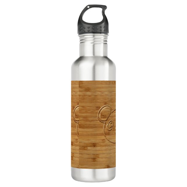 Panda Bear Carved Bamboo Print Stainless Steel Water Bottle (Front)