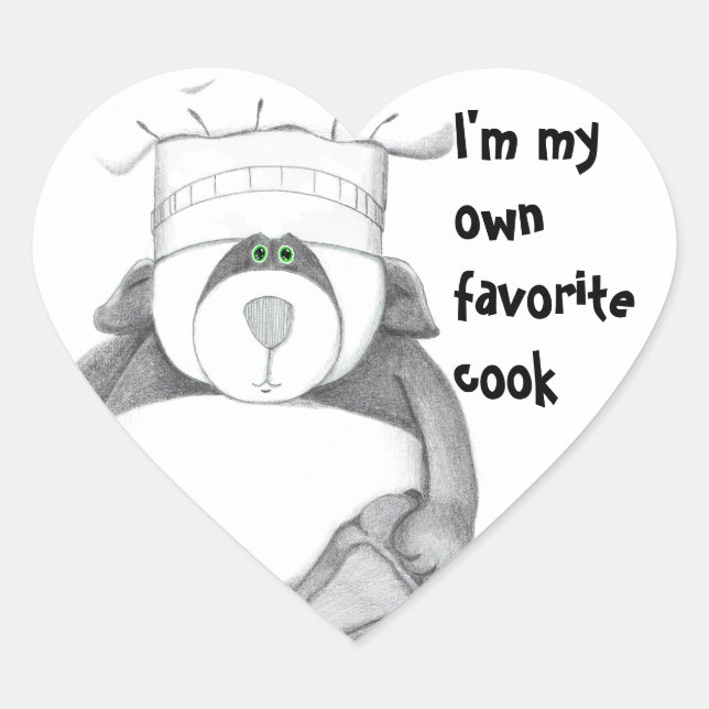 Panda Bear Chef Picture Heart Sticker (Front)