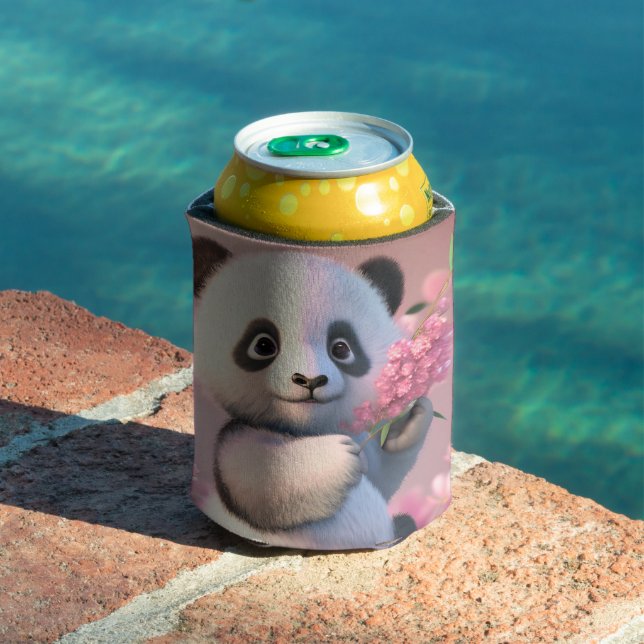 Panda Bear Cherry Blossom Personalize Name  Can Cooler (In Situ Pool)
