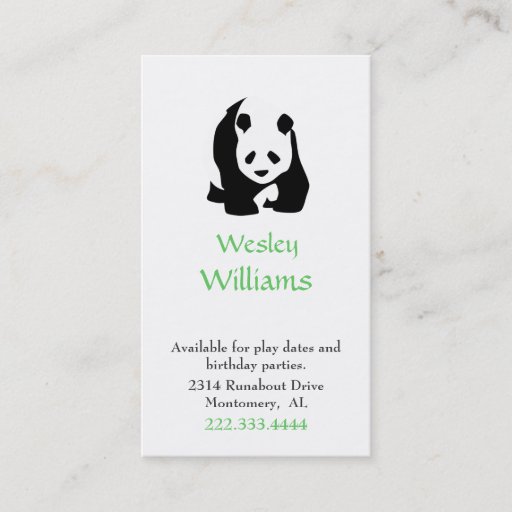 Customizable Panda Bear Children Play Date Card Business Cards