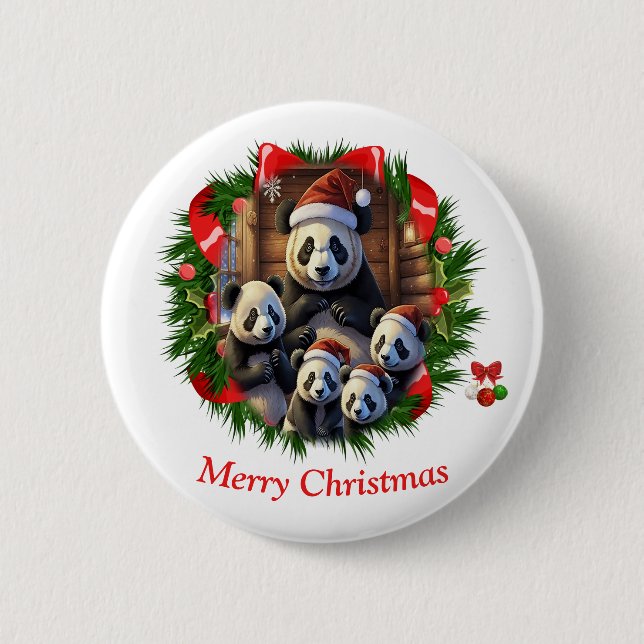 Panda Bear Christmas Button (Front)