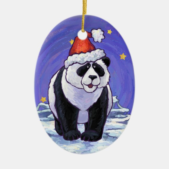 Panda Bear Christmas Ceramic Ornament (Front)