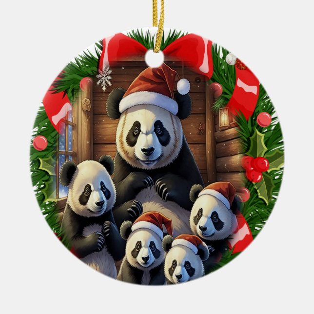 panda Bear christmas Ceramic Ornament (Front)