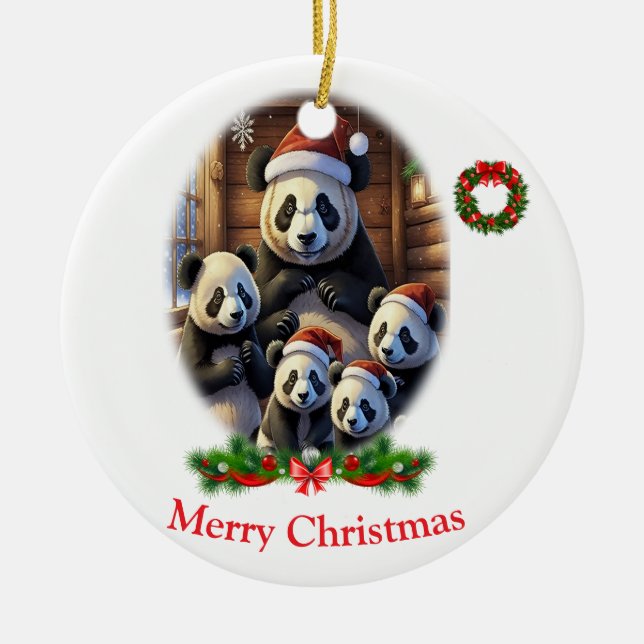 Panda Bear Christmas Ceramic Ornament (Front)