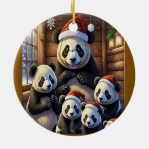 Panda Bear Christmas Ceramic Ornament