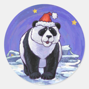 Panda Bear Christmas Classic Round Sticker