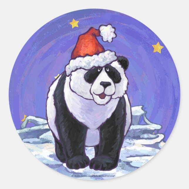 Panda Bear Christmas Classic Round Sticker (Front)