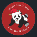 Panda Bear Christmas Cute Custom Red Gift Classic Round Sticker<br><div class="desc">This cute Christmas panda bear is a beautiful wild animal sticker for a person who loves panda bears that wear funny red Santa hats. Adorable personalized gift wrapping stickers to label who the present is from during the holidays.</div>