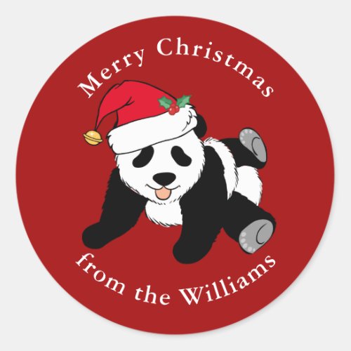 Panda Bear Christmas Cute Custom Red Gift Classic Round Sticker