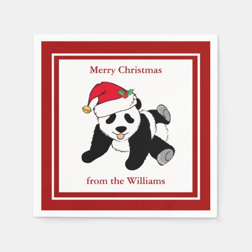Panda Bear Christmas Cute Custom Red Party Napkins
