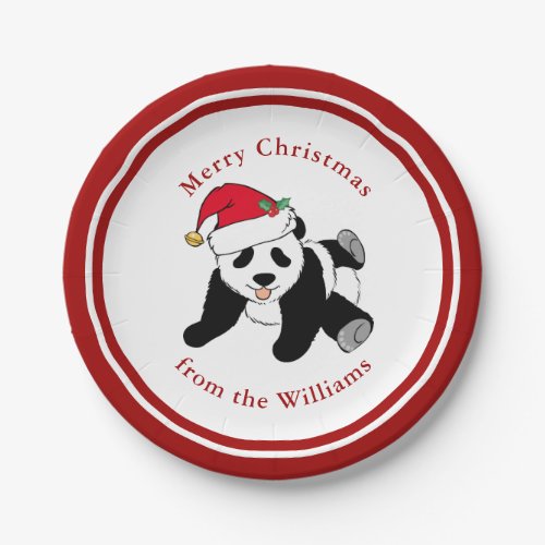 Panda Bear Christmas Cute Custom Red Party Paper Plates