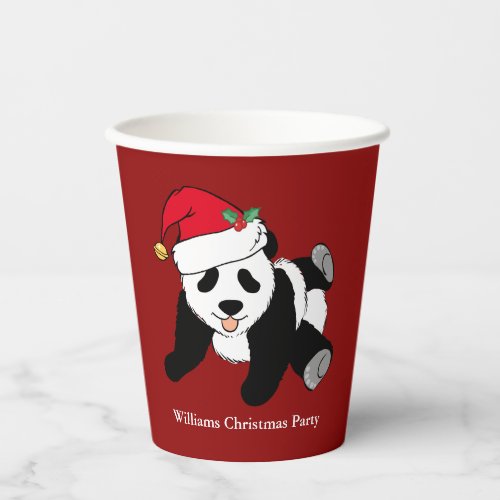 Panda Bear Christmas Cute Kids Red Holiday Party Paper Cups