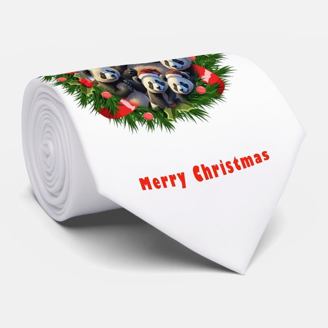 Panda Bear Christmas Neck Tie (Rolled)