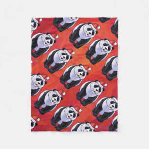 Panda Bear Christmas On Red Fleece Blanket