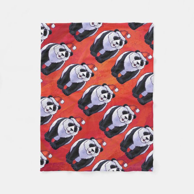 Panda Bear Christmas On Red Fleece Blanket (Front)