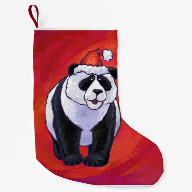Panda Bear Christmas On Red Small Christmas Stocking (Front)