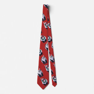 Panda Bear Christmas On Red Tie