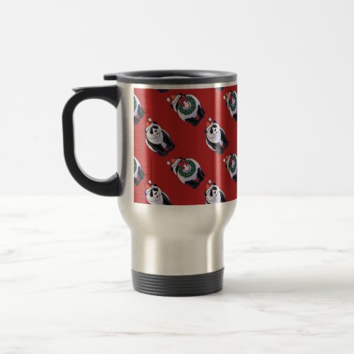 Panda Bear Christmas On Red Travel Mug