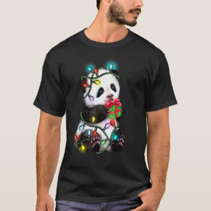Panda Bear Christmas Pajama Funny Xmas Lights Anim T-Shirt