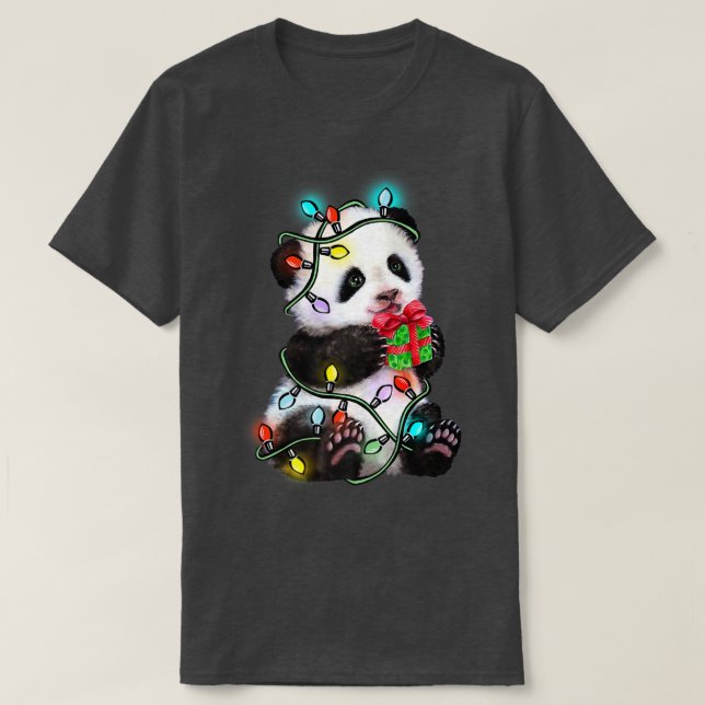 Panda Bear Christmas Pajama Funny Xmas Lights Anim T-Shirt (Design Front)