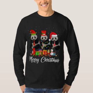 Panda Bear Christmas Pajama Tree Xmas Lights Anima T-Shirt