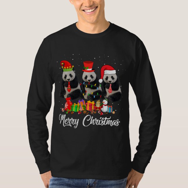 Panda Bear Christmas Pajama Tree Xmas Lights Anima T-Shirt (Front)