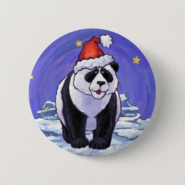 Panda Bear Christmas Pinback Button (Front)