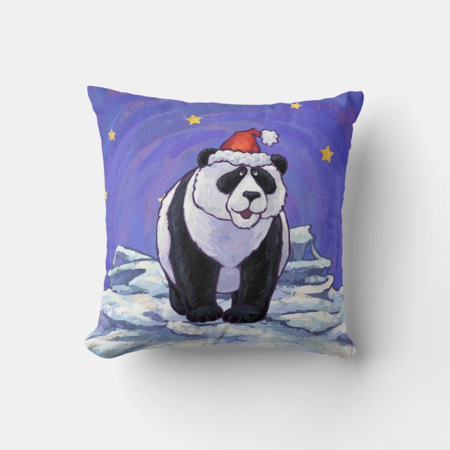 Panda Bear Christmas Throw Pillow (Front)