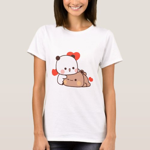 Panda bear couple Cute bubu and dudu hugs love T_Shirt